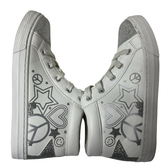 GIRLS Glitter Doodle Hi Top Sneaker Shoes White Girls Size 2 - Picture 6 of 9
